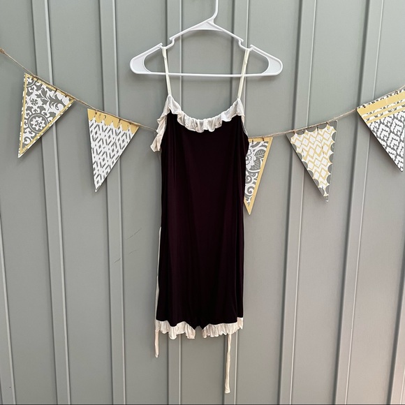 Anthropologie Bordeaux Black & Cream Ruffle Modal Sleep Romper - Picture 6 of 12